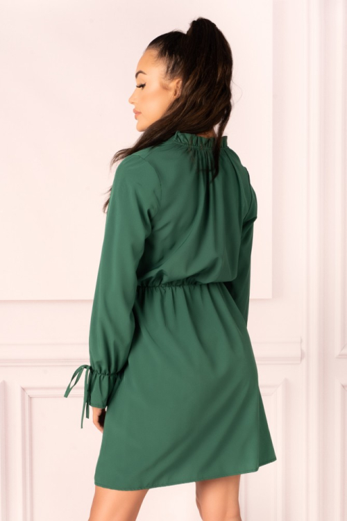 Mirava Dark Green - klasyczna sukienka z wiązaniem na szyi