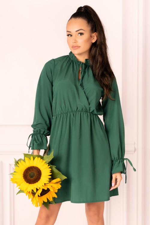 Mirava Dark Green - klasyczna sukienka z wiązaniem na szyi