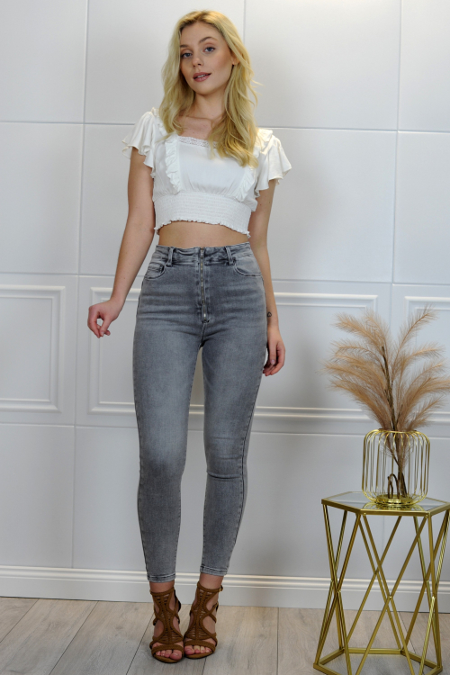 Callinera - elastyczne jeansowe spodnie rurki szare