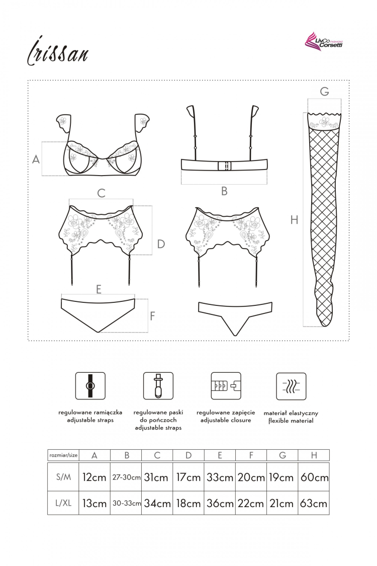 Irissan - zmysłowy komplet czteroczęściowy z koronki