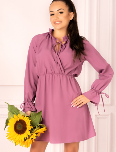 Mirava Purple - klasyczna sukienka z wiązaniem na szyi