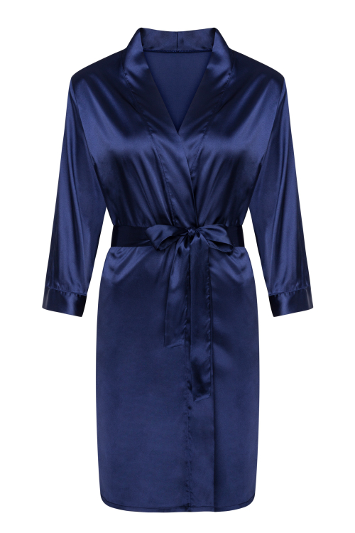 Edelina Navy Blue - satynowy szlafrok