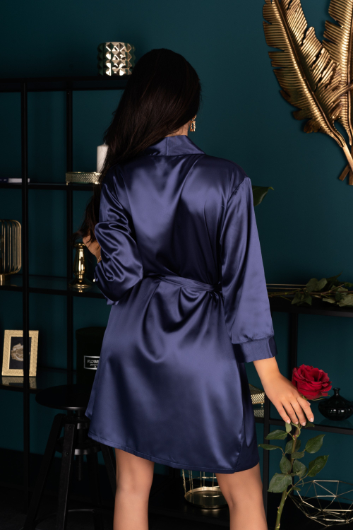 Edelina Navy Blue - satynowy szlafrok